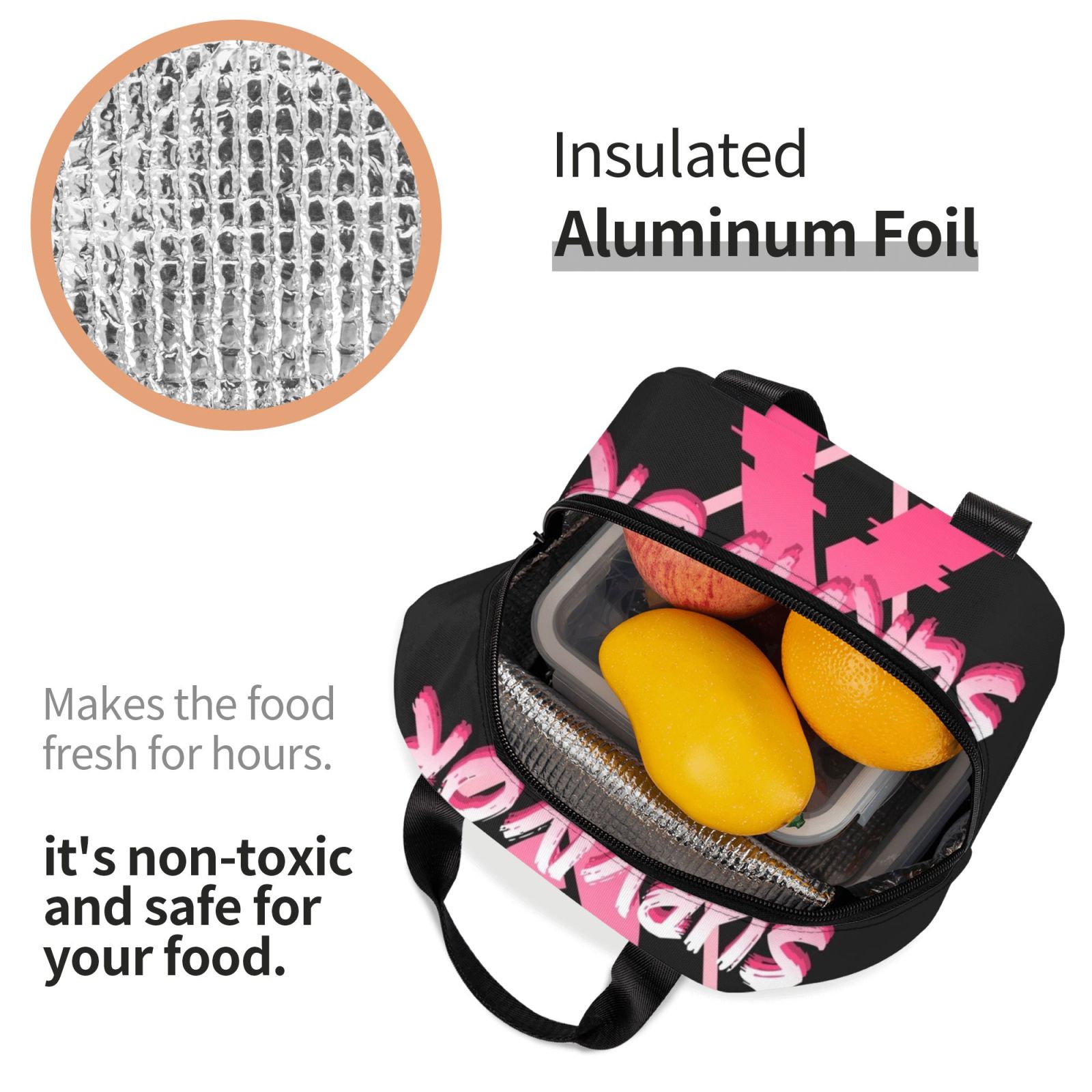 Fight Breast Cancer Insulated Lunch Box Portable Thermal Cooler Tote Bag with Front Pocket Reusable Leakproof Lunch Bags