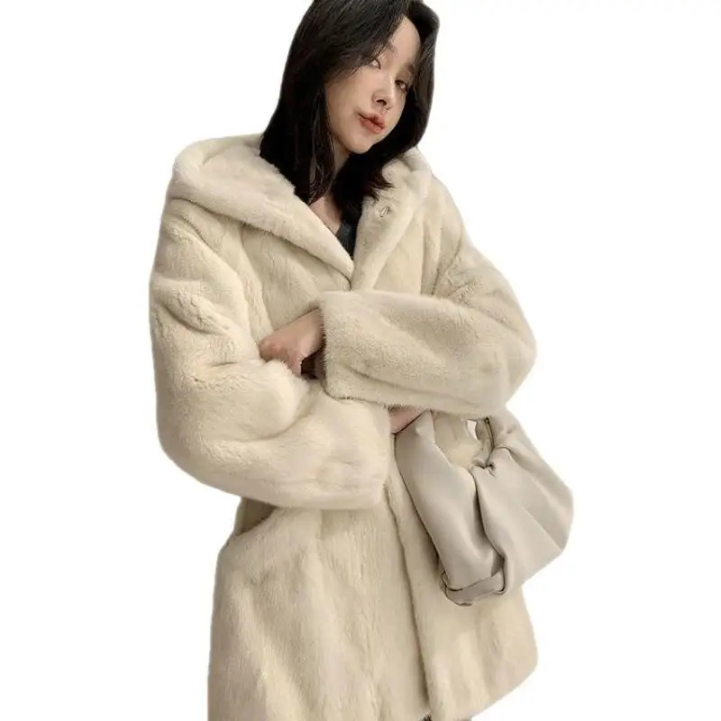 Winter Womens Velvet Mink Coat Reduce Aging Full Mink Cover Womens Medium Length Artificial Fur Coat 241107