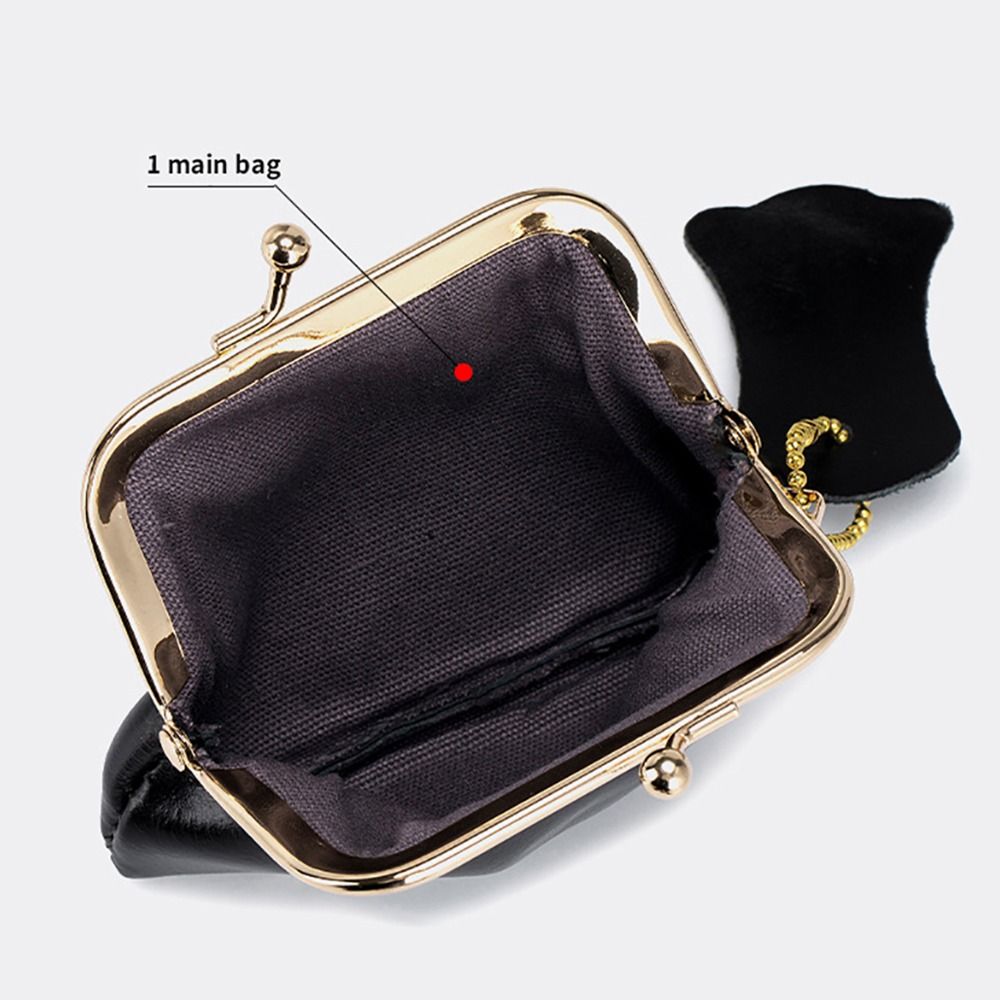 Retro Mini Lock Clip Coin Purse Cow Leather Daily Handheld Lipstick Storage Bag for Girls Kiss-lock Simple Key Bag Coin Pouch