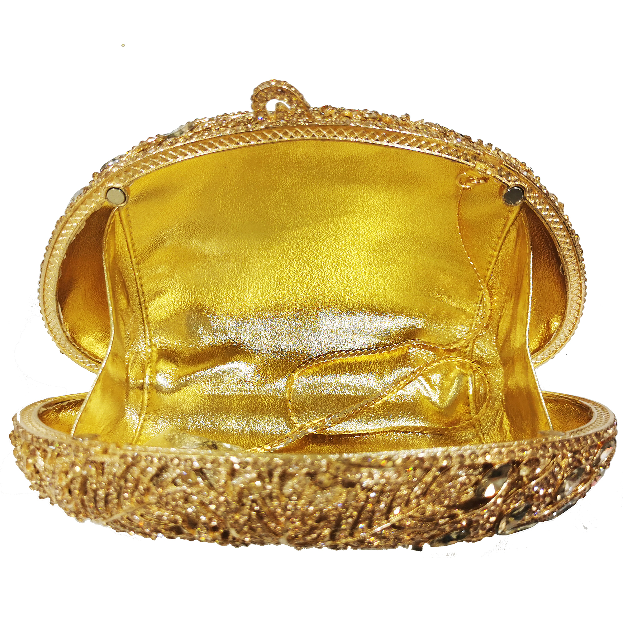 White Rhinestone Purse Leaves Gold Metal Crystal Clutch Bag Evening Purses Diamond Shell Shape Women’s Chain Shoulder Handbags