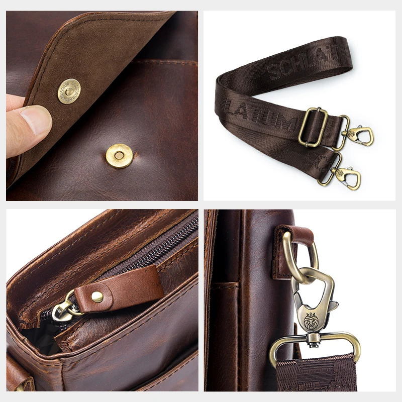 SCHLATUM Genuine Leather Shoulder Bag Large Capacity Cowhide Messenger Crossbody for Vintage Casual and Fashionable Style 241106