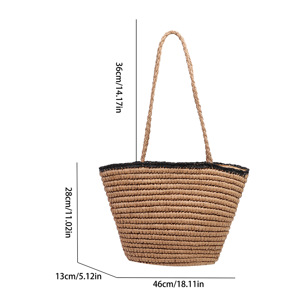 Women Weave Bucket Bags Large Capacity Vintage Weave Tote Bag Bohemian Style for Vacation