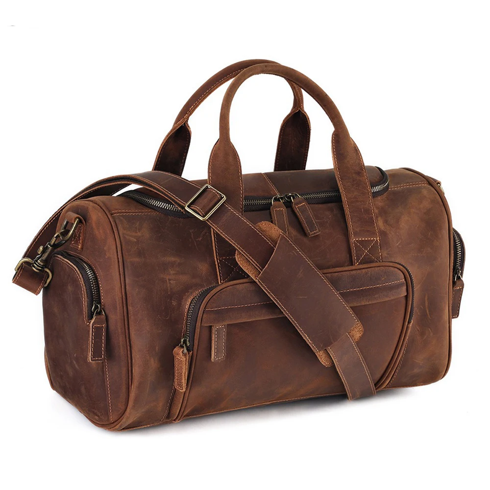 New Fashion Genuine Leather Men's Travel Bag Cowhide Luggage Bag For Man Crazy Horse Leather Crossbody Hand Luggage Shoulder Bag