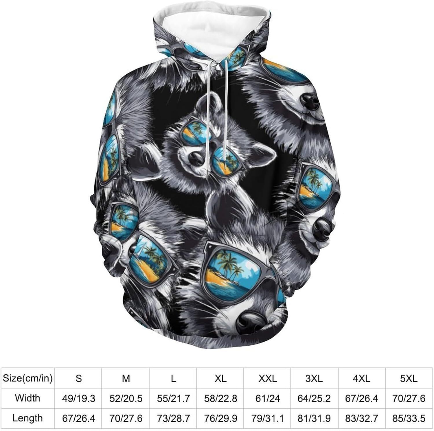 Hoodie for Mens Womens Raccoon With Glasses Unisex Hoodies 3D Printed Pullover Sweatshirt Casual Hooded Sweater Tops Graphic Cool graffiti style patte