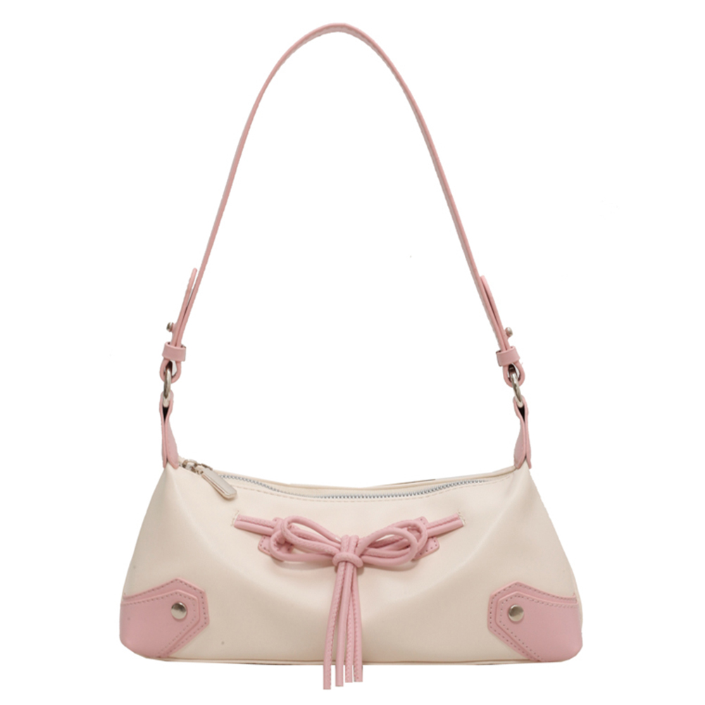 Bow Tie Chic Y2K Handbag PU Leather Shoulder Purse Contrast Color Clutch Purse Shopping Dating Bag for Women and Girls