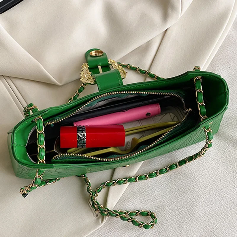 New Fashion Women's Crocodile Pattern Chain Shoulder Bags Handbags 2023 Luxury Chic Underarm Bags Clutch Blue Green Armpit Bags