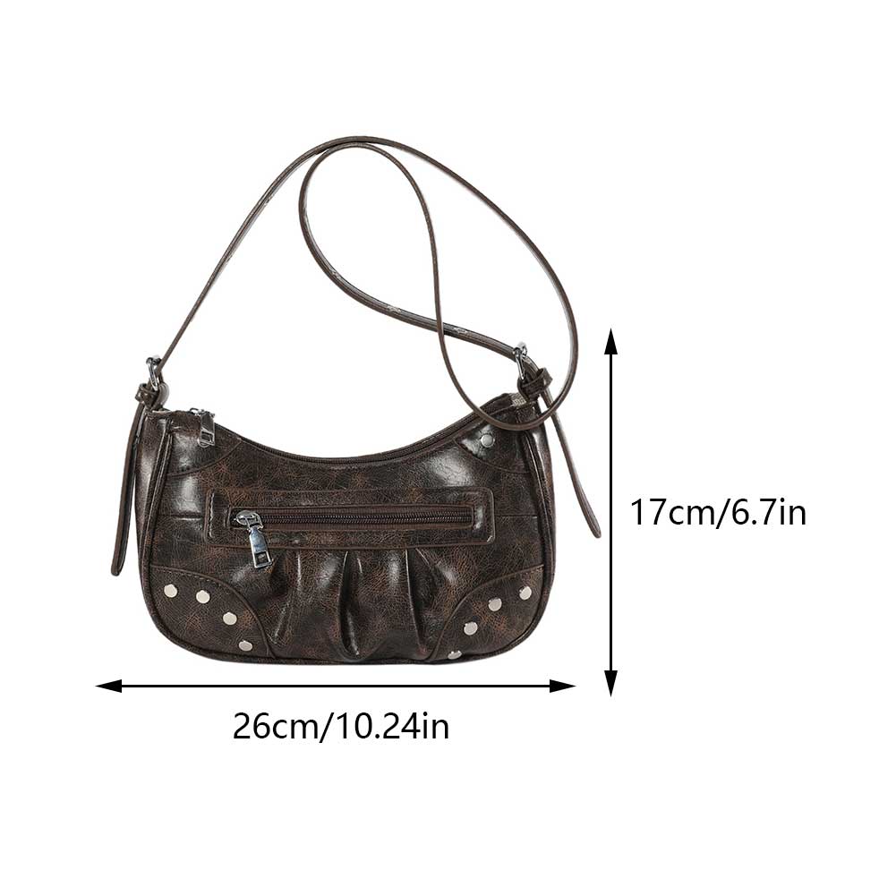 Rivet Shoulder Bag Punk Style Trendy Hobo Bag Zipper Closure Fashion Handbag Everyday Purse for Women and Girls