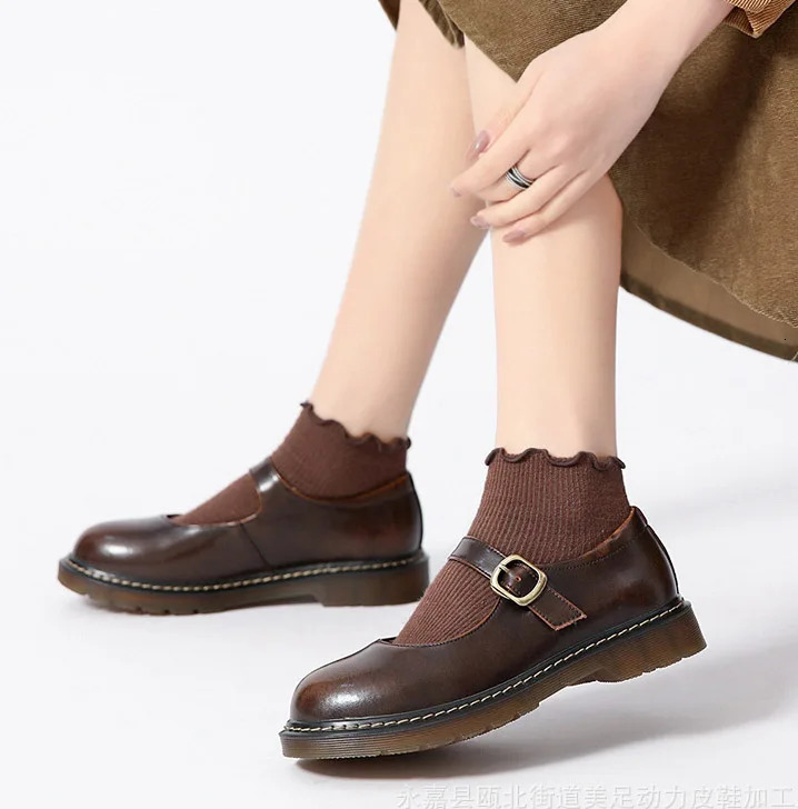 Lihuamao cowhide retro Mary Jane fat heel womens shoes ankle pump party role-playing punk style 241106