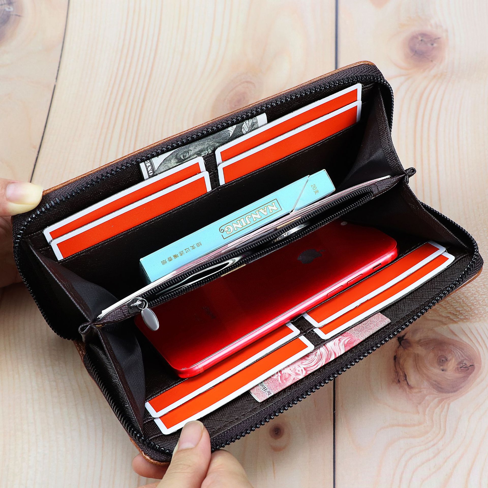 Top Quality Wallets Men Money Bag long Purse Male Vintage Brown Leather Rfid Card Holder Wallet Smart Wallet Pocket luxury
