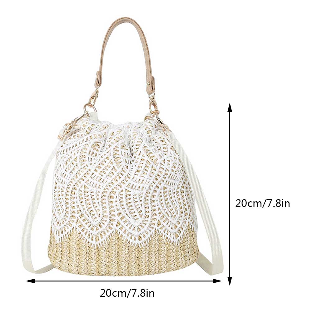 Women Lace Woven Bucket Shoulder Bag Straw Messenger Bags Summer Lady Beach Bag
