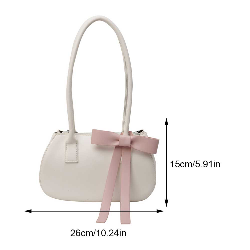 Women Leisure Armpit Handbag with Bow Fashion Shoulder Purse Contrast Color Travel Underarm Handbag Girls Outdoor Daily Bag