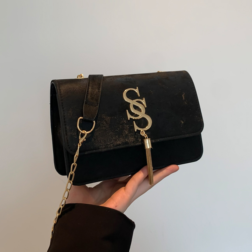 Women PU Flap Shoulder Bag Chic Hobo Bag Large Capacity Fashion Square Handbag Chain Strap with Tassel Decor for Party Vacation