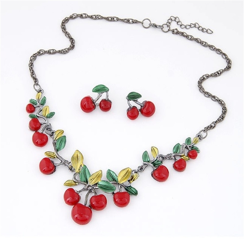 Ahmed Jewelry Fashion Beautiful Cherry Maxi Necklace with Earrings Jewelry Set for Women N129 241106