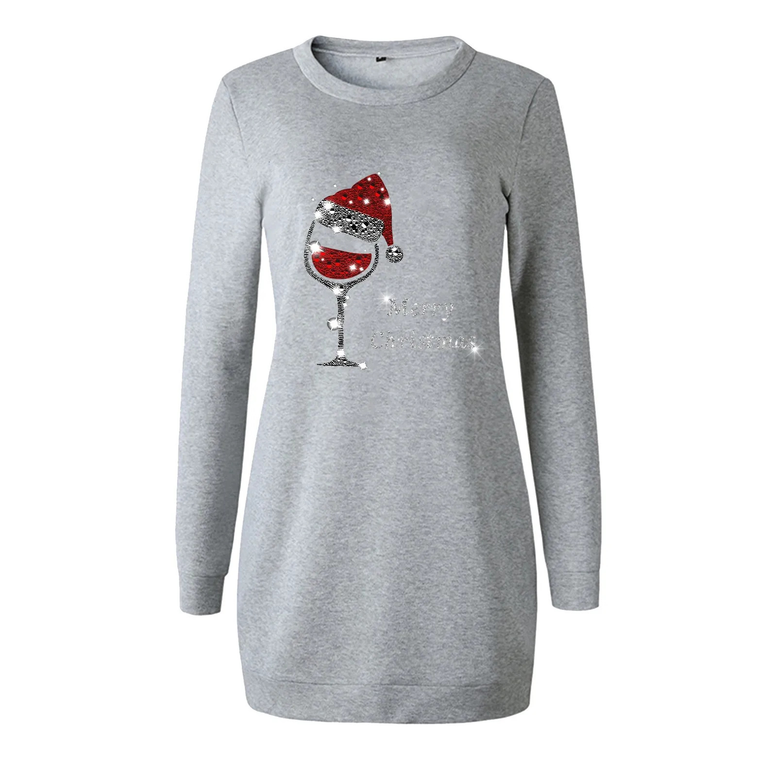 Womens Merry Christmas Letter Print Sweatshirts Long Sleeve Crewneck Lightweight Midi Pullover Dress Christmas Party Vestidos 241107