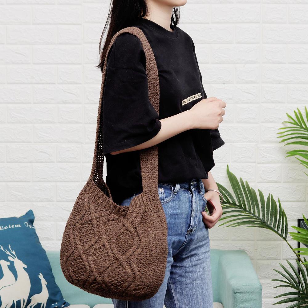 Fashion Women Hollow Woven Shoulder Bags Large Capacity Crochet Hobo Bag Knitting Handbags Female Tote Bag Shopping Bag
