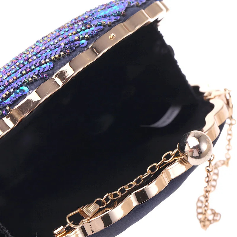 Shell shaped womens clutch bag sequin wallet and handbag er retro embroidery evening bag womens party handbag Z079 241107