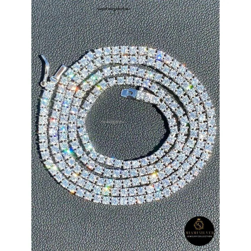 Rinntin SMN Premium Iced Crystal Tennis Moissanite Necklace Chain VVS Clarity 14kt Sterg Sier 7-24 Inch Mossanite Jewelry