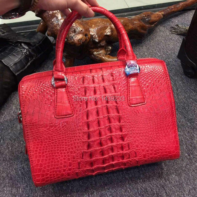 100% Real/Genuine Crocodile Skin Women Tote bag Tote Top-handle Handbag, Crocoidle skin Lady pillow style zip closure handbag