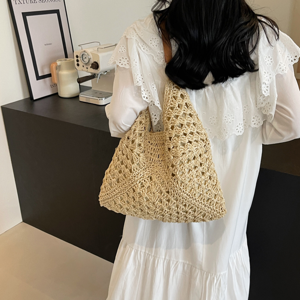 Summer Straw Bag Hollow Out Underarm Bag Solid Color Vacation Bag Holiday Travel Handbag Boho Shoulder Purse for Women