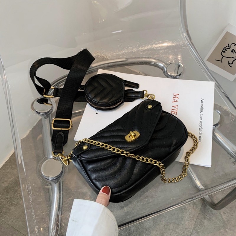 Women's Leather New Embroidered Thread Bag, Fashion Texture Locking Single Shoulder Crossbody Bag