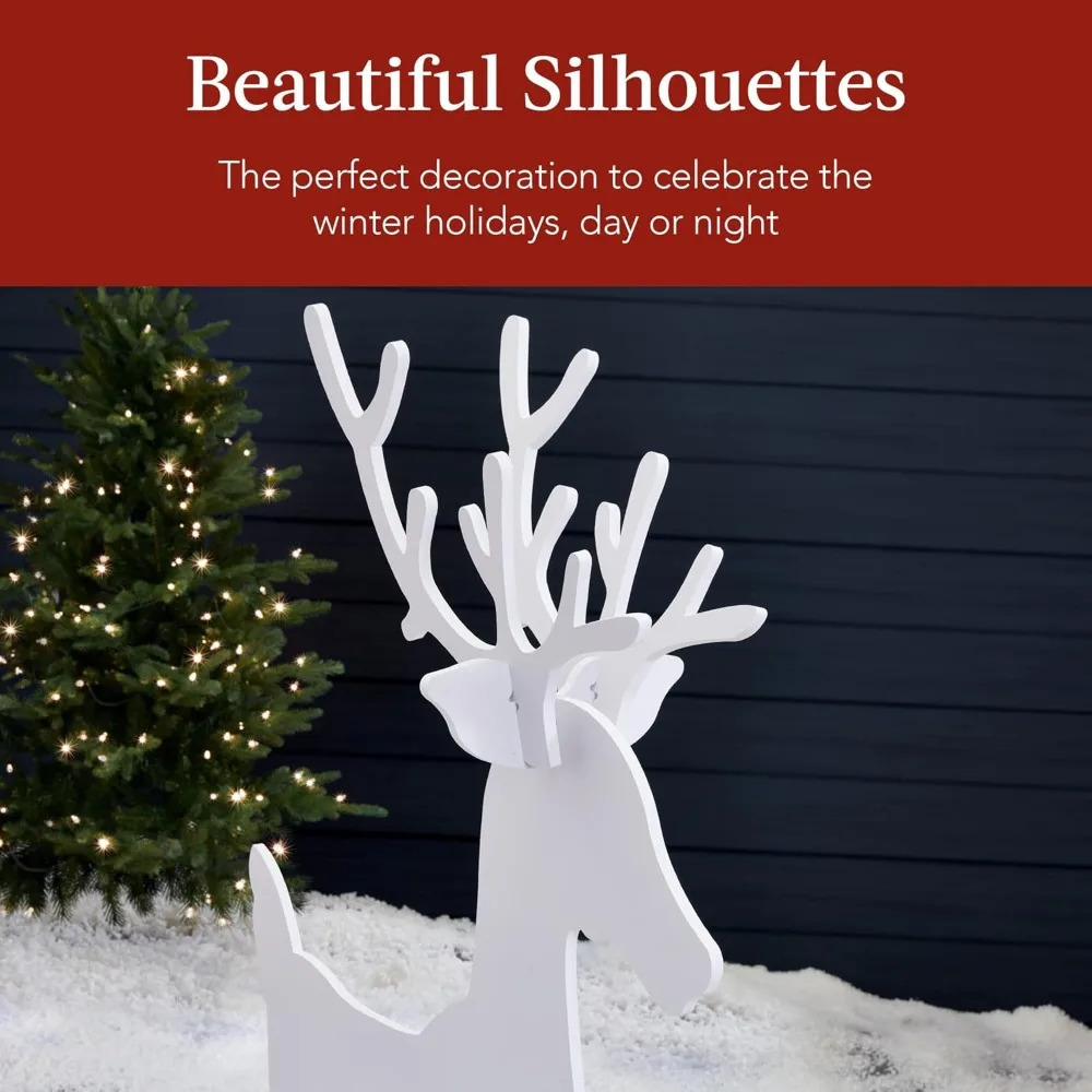 3Piece 56in Reindeer Family Silhouette Set Outdoor Christmas Deer PVC Yard Decoration Holiday Decor 241107
