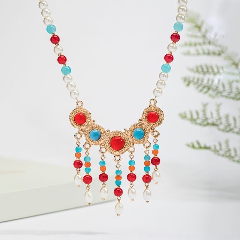 Hanfu Accessories Classical Pearl Necklace Women's Cheongsam Soft Yingluo Pendant Ancient Style Jewelry Retro Palace Short Style Yingluo