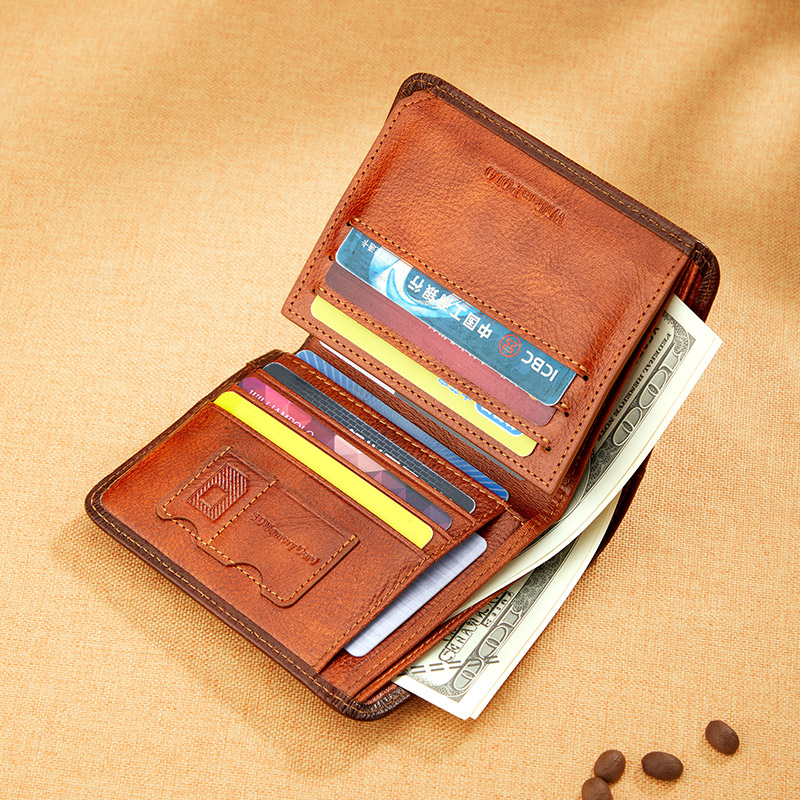 WILLIAMPOLO Luxury Genuine Leather Men Wallet Short Small Card Holder High Quality Male Wallet Pocket Retro purse wallet for men