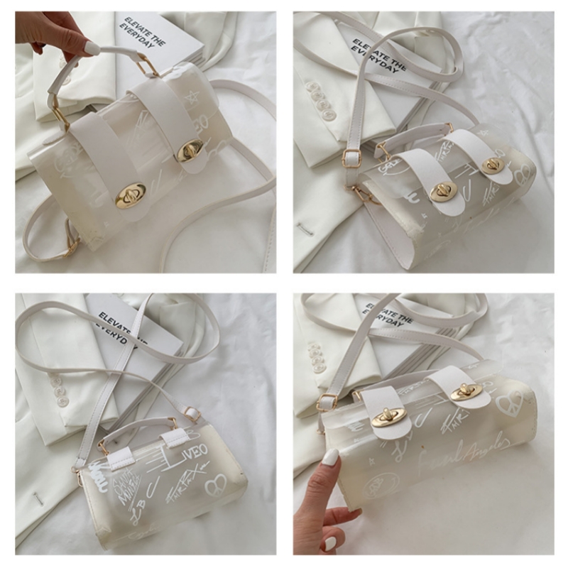 2023 New Women Shoulder Bag PVC Transparent Graffiti Messenger Female Bag Small Designer Handbag Purse Crossbody Bags for Women