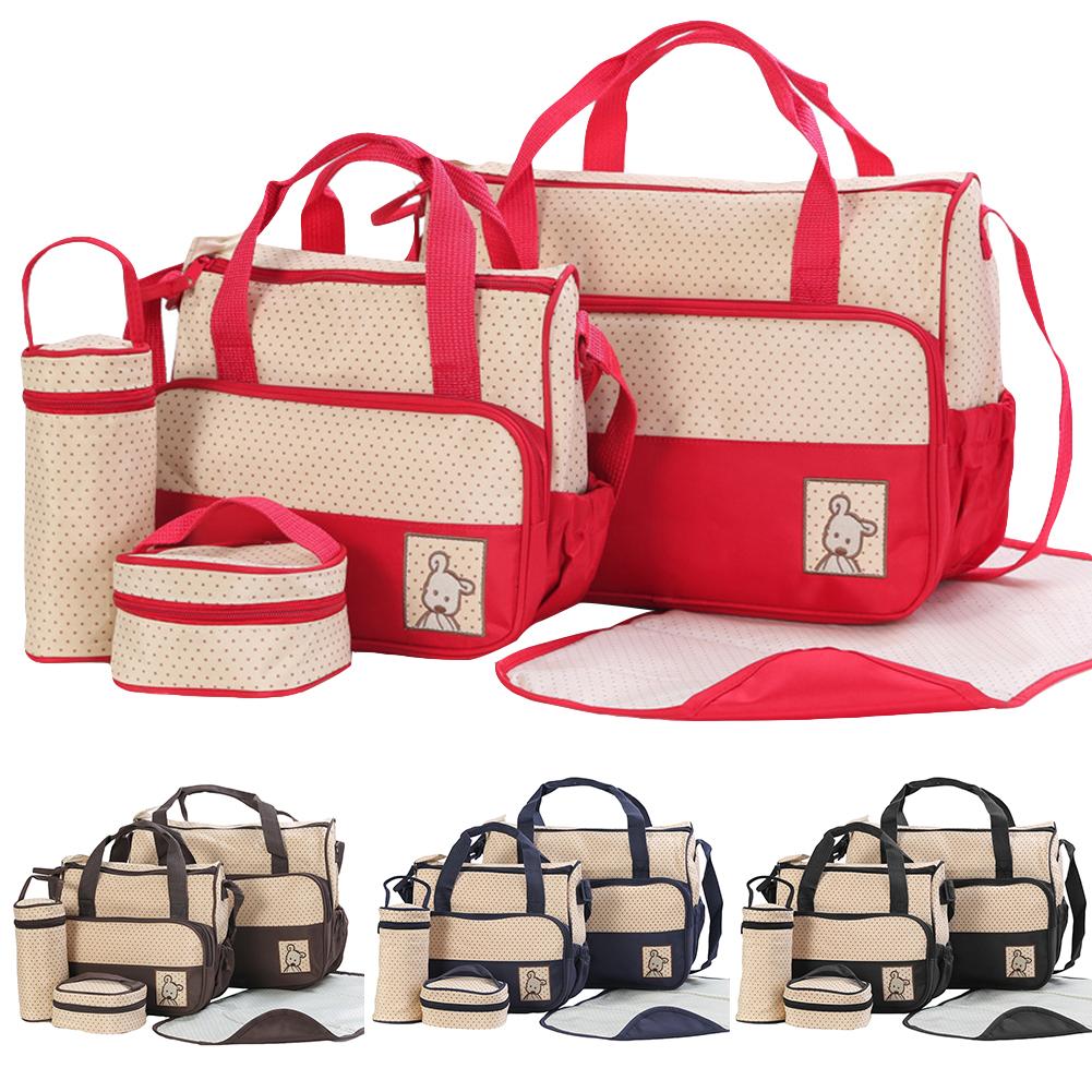 5Pcs/Set Nappy Bag Waterproof Large Capacity Stroller Baby Diaper Bag Multi-function Maternity Shoulder Travel Handbag