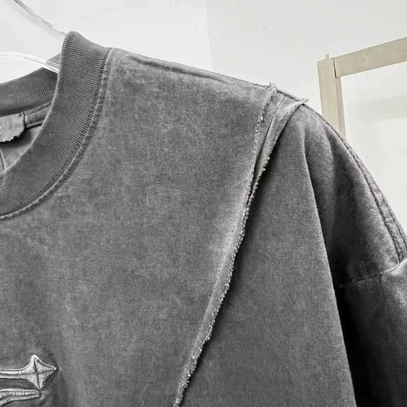 Men's T-Shirts Heavy Industrial THUG CLUB Vintage Embroidery T-shirt Best Quality 1 1 Premium Feeling Loose Casual Washed Tops Mens Womens Tee J2