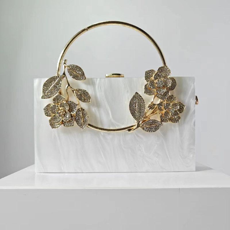 New Womens Bag Banquet Pearlescent Acrylic Women's Tote Crossbody Vintage Shoulder Square Bags Flowers Luxury Purse Evening Bag