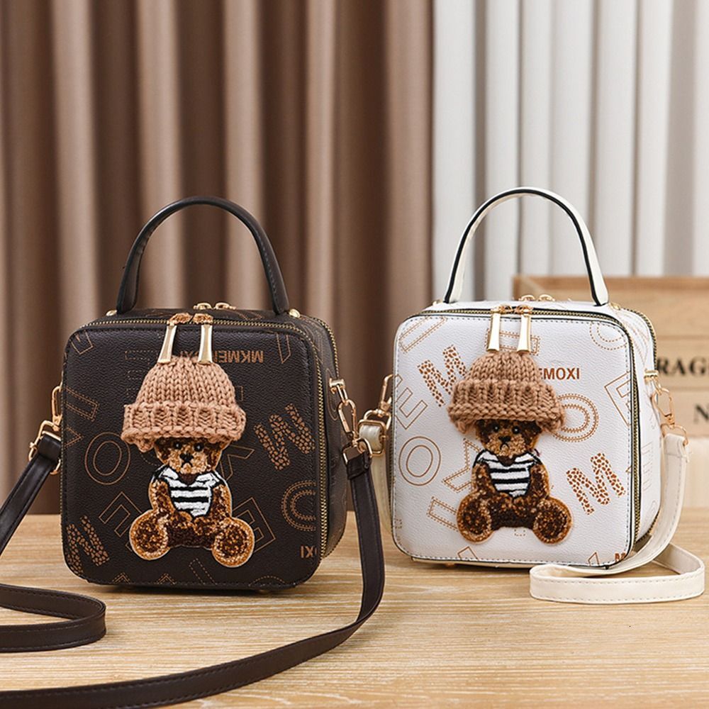 Cute Cartoon Bear Shoulder Bags Simple PU Leather Crossbody Messenger Bag Women Female
