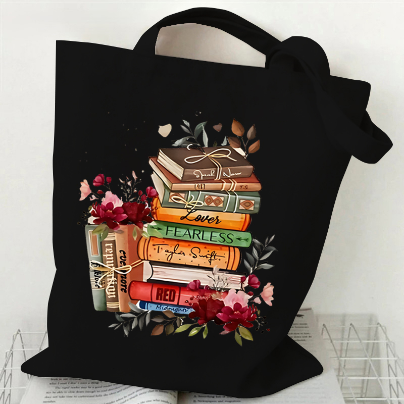 Just A Girl Who Loves Books Canvas Tote Bag Women Reusable Shopper Bag Vintage Rose Books Fashion Read Lover Shoulder Handbags