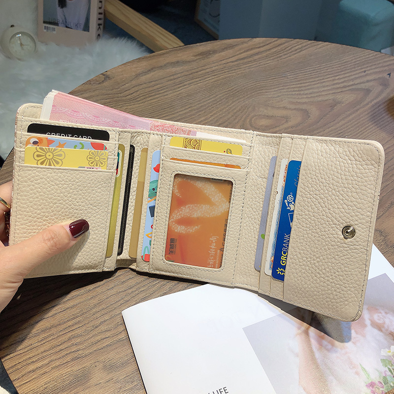 Luxury Style 3-Fold Women Wallet Genuine Leather Short Purse with Patchwork Design, Fashion Letter Print Cowhide Billfold and Compact Card Holder