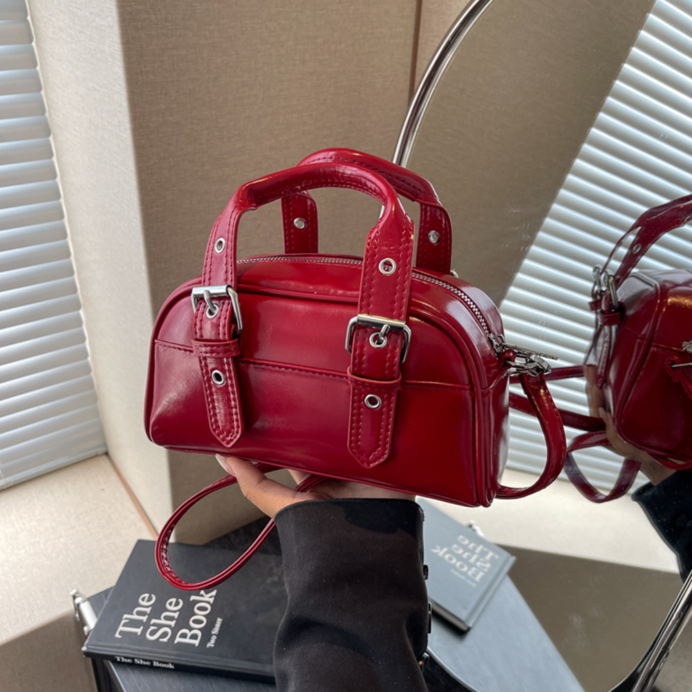 Retro Red Women's Satchel Hobo Bag Patent Leather Multi Pocket Luxury Designer Handbag Female Shoulder Underarm Bag Tote Purses