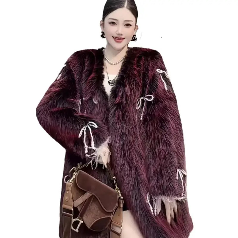 Womens faux mink coat covered with button down jacket thick warm clothing high-quality fur collar autumn and winter 241107