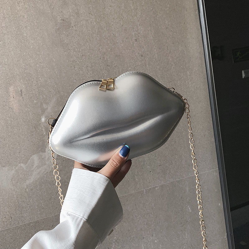 Crossbody Single Shoulder Bag Red Lip Mini Handbag with Golden Chain Strap for Women UND Sale