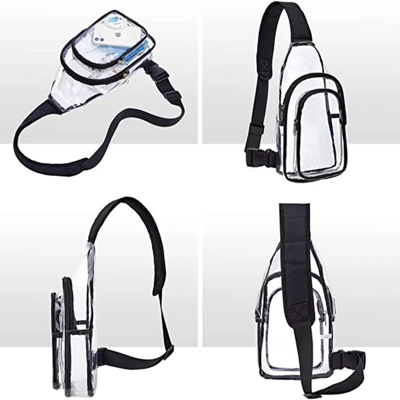 PVC transparent chest bag sports stadium hanging bag womens cross body concert bag transparent sports stadium wallet bag with black belt hanging bag 2