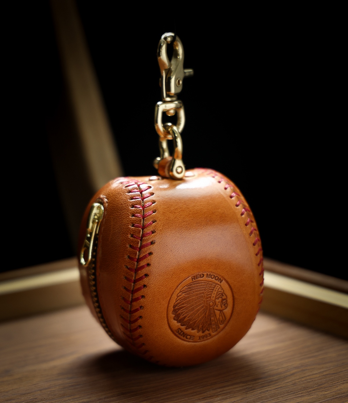 Handmade Vintage Vegetable Tanned Cowhide Leather Baseball Coin Purses Luxury Genuine Leather Zipper Key Holder Earphone Bag