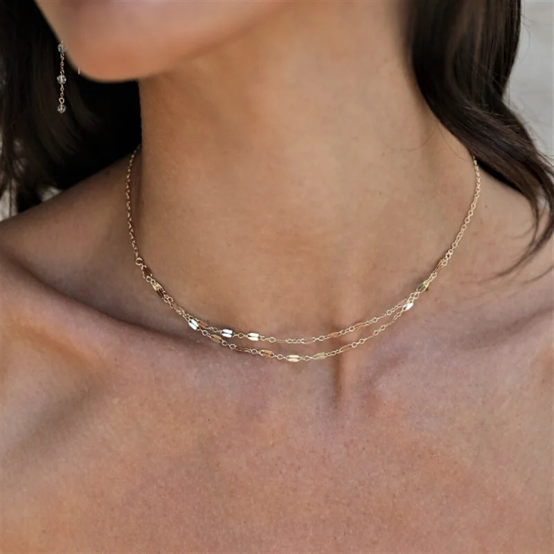 14K gold-plated stacked chain necklace Dainty gold-plated chain necklace waterproof jewelry Boho necklace 241107
