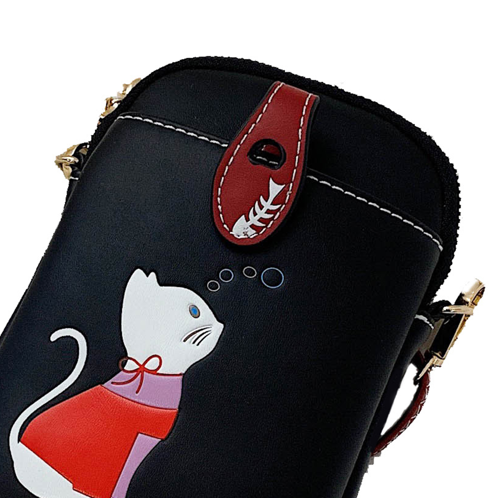 Women Cell Phone Purse Lightweight Satchel Wallet Purse PU Leather Cat Printed Adjustable Strap Daily Bag for Ladies