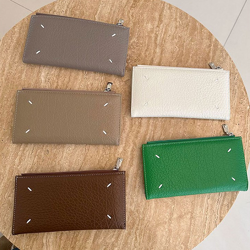 Casual Card Holder Fashion Style Leather Textured Stitching Men Women Coin Purse Zipper Leather Wallet Storage Card Holder
