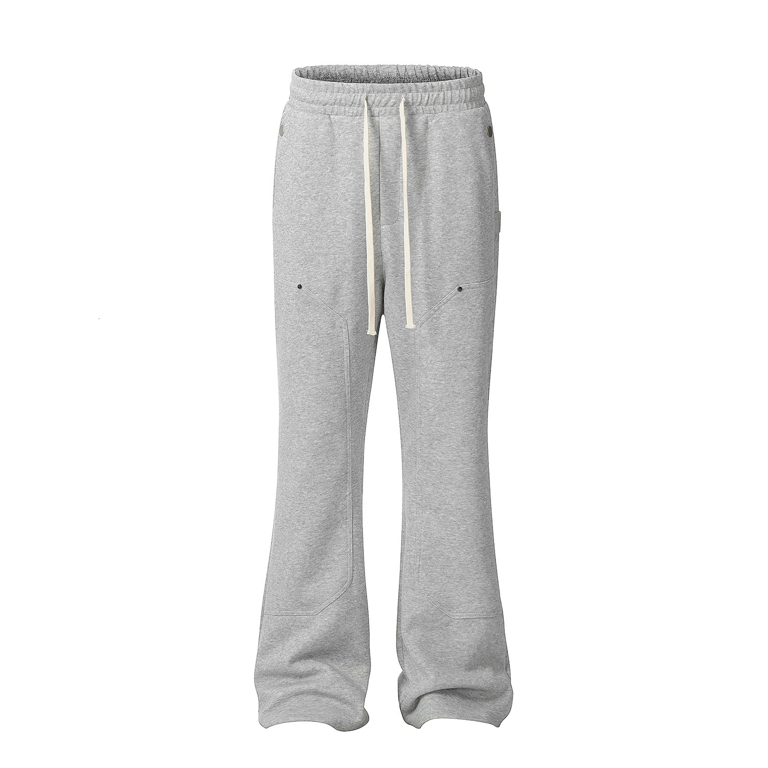 American Streetwear Gray Flared Sweatpant Men Double Knee Patch Micro Flare Overalls Harajuku Casual Patchwork Sweat Pants Black 241104