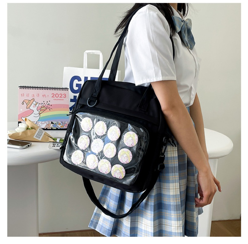 All Match Japanese Transparent Totes for Women 2024 Fashion Trendy Ita Bag Candy Color High-capacity Canvas Crossbody Bags