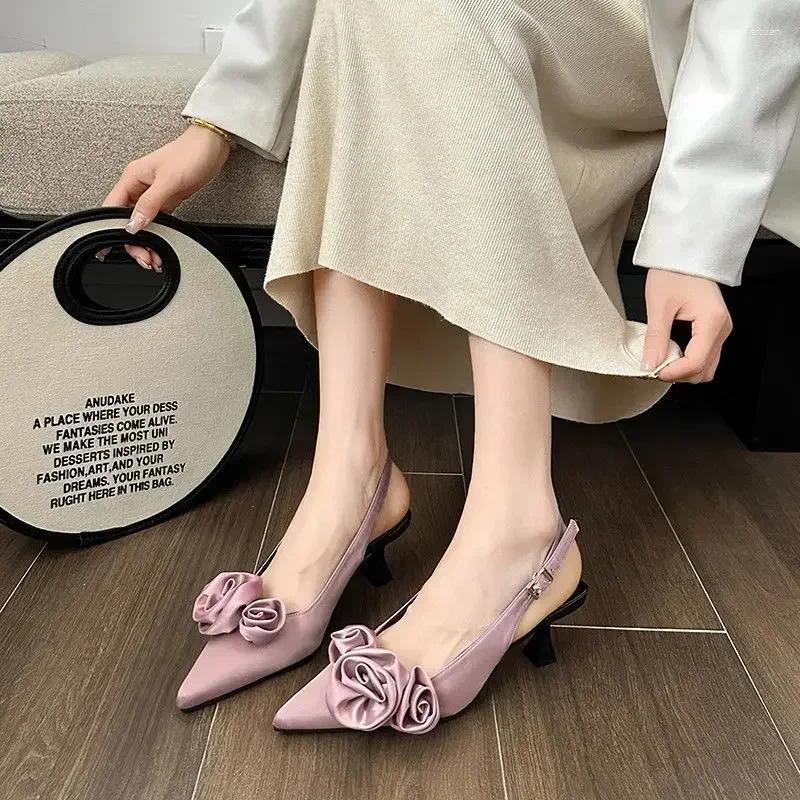 Casual Shoes Womens Spring Autumn 2024 Style French Pointed Flat Sandals High Heel Socialite Single Shoe Rubber Upper