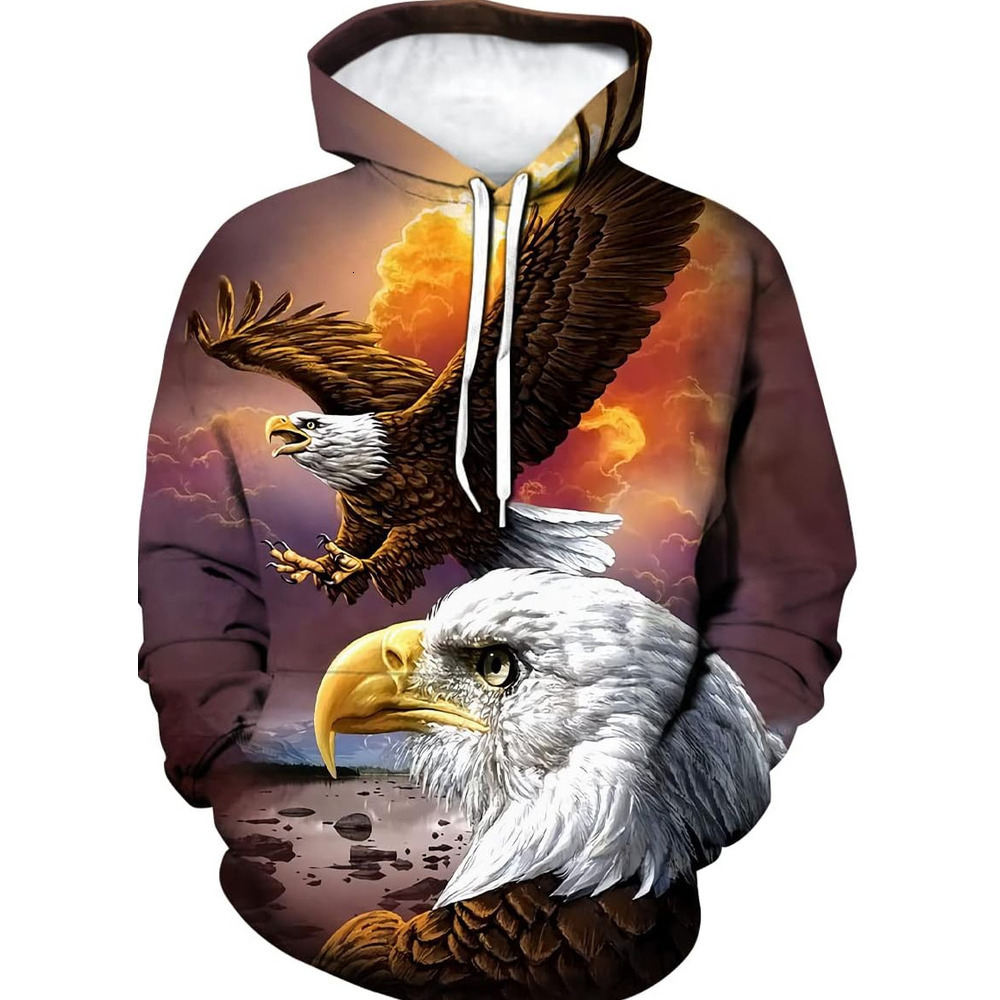 Hoodie for Mens Womens Mens Bald Eagle Hoodie Autumn Winter Long Sleeve Pullover Animal Theme Sweatshirt Realistic Graphic Hoodie Graphic