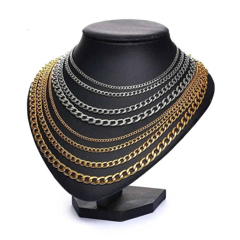 Vnox Mens Cuban Link Chain Necklace Stainless Steel Black Gold Color Male Choker colar Jewelry Gifts for Him 241107
