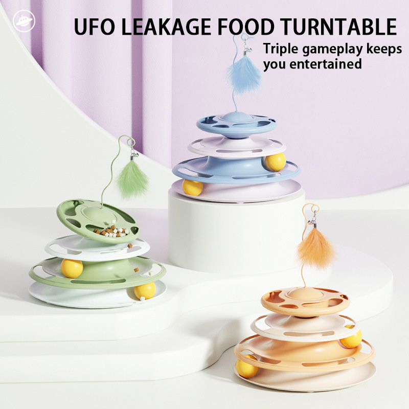 Cat Toys Flying Disc Cat Carousel Leakable Food Carousel Jitterbug Pet Puzzle Interactive Feeding