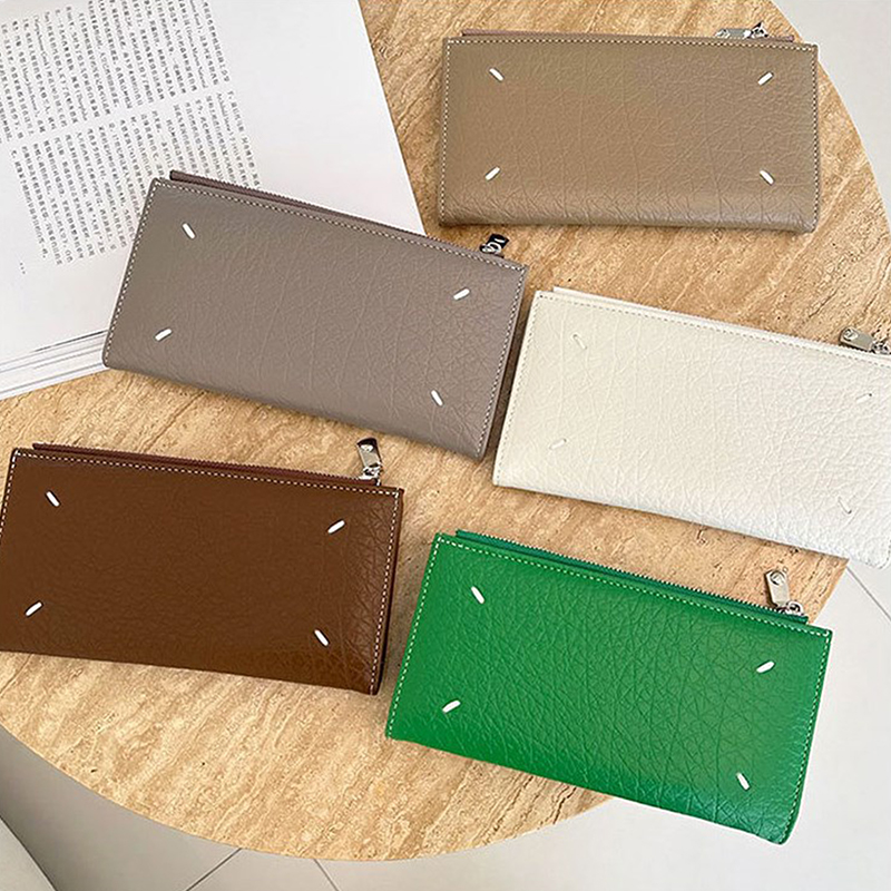 Casual Card Holder Fashion Style Leather Textured Stitching Men Women Coin Purse Zipper Leather Wallet Storage Card Holder