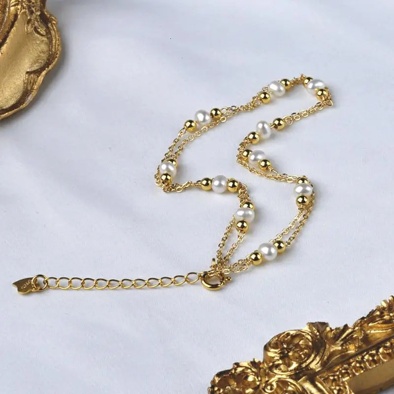 Zhejiang Natural Freshwater Pearl Necklace 14K Gold Filled Double Layer Chain Original Handmade Womens Party Exquisite Gift Adjustable 241107